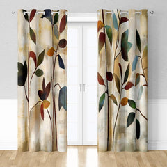 2pcs Hand Painted Leaves Pattern Curtains