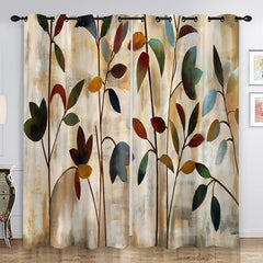 2pcs Hand Painted Leaves Pattern Curtains