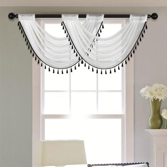 Sheer Wave Curtain Valance w/ Tassels 30x24