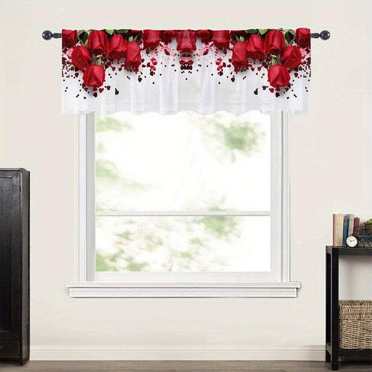Semi Sheer Red Roses Heart Voile Curtain for Living Room Bedroom Kitchen Cafe