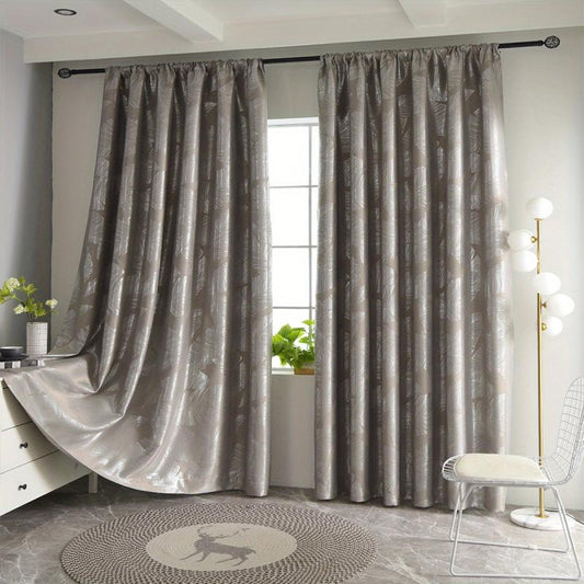 Silvery Leaf Pattern Blackout Curtain for Home Decor