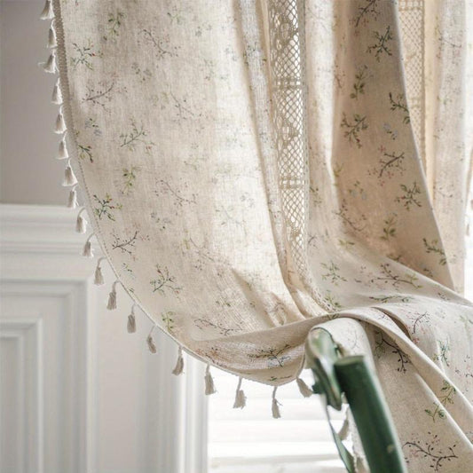 Bohemian Floral Curtain for Living Room Bedroom Kitchen Bar Beige Tasse