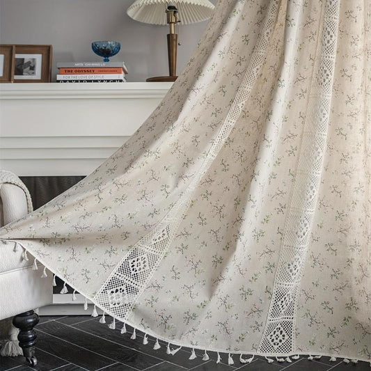 Bohemian Floral Curtain for Living Room Bedroom Kitchen Bar Beige Tasse