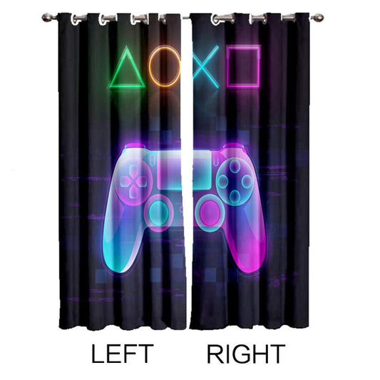 2 Panels 3D Gamepad Window Curtains Cyberpunk Collage - Home Decor Room