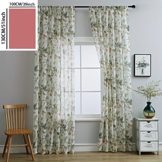 Floral Rod Pocket Curtain for Bedroom Living Room Home Decor