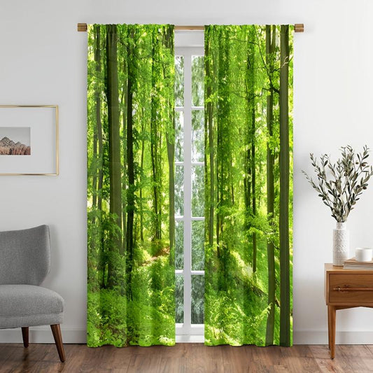 2pcs Forest Panoramic Print Curtains for Living Room Decor