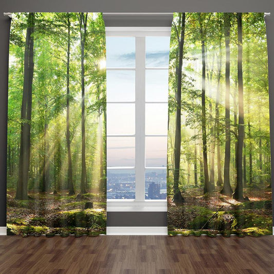 2pcs Forest Panoramic Print Curtains for Living Room Decor