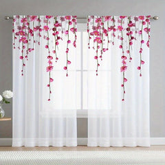 2pcs Yarn Flowers Voile Curtain for Living Room Bedroom Kitchen Cafe Curtains