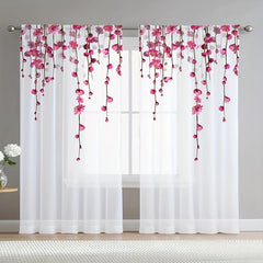 2pcs Yarn Flowers Voile Curtain for Living Room Bedroom Kitchen Cafe Curtains