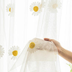 Yellow Daisy Pattern Curtain Tulle Sheer Embroidery Drapes