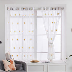 Yellow Daisy Pattern Curtain Tulle Sheer Embroidery Drapes