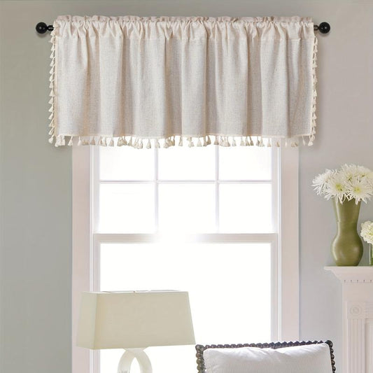 Coffee Tassel Lace Curtain with Rod Pocket for Home Decor
