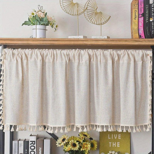 Coffee Tassel Lace Curtain with Rod Pocket for Home Decor