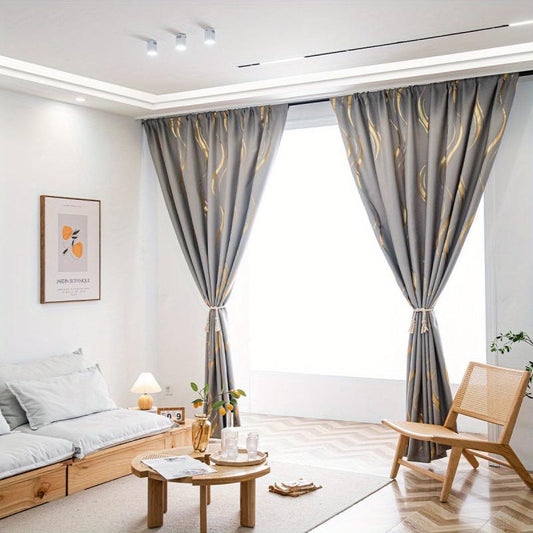 1pc Golden Blackout Curtain For Study Room Kitchen Living Room