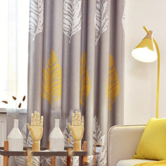 Gray Leaf Blackout Curtain for Home Decor
