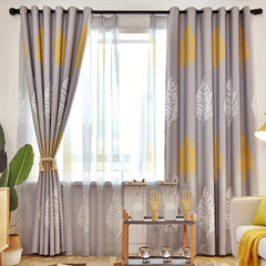 Gray Leaf Blackout Curtain for Home Decor