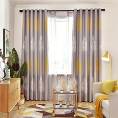 Gray Leaf Blackout Curtain for Home Decor