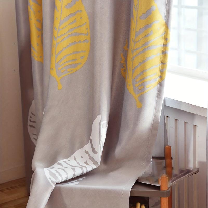 Gray Leaf Blackout Curtain for Home Decor