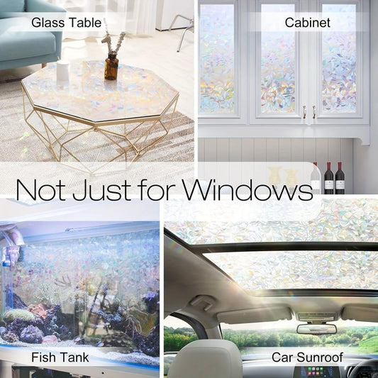 Rainbow Window Privacy Film Clings 3D Decorative Vinyl Stained Glass Decals