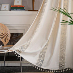 Boho Tassel Lace Patchwork Curtains Beige