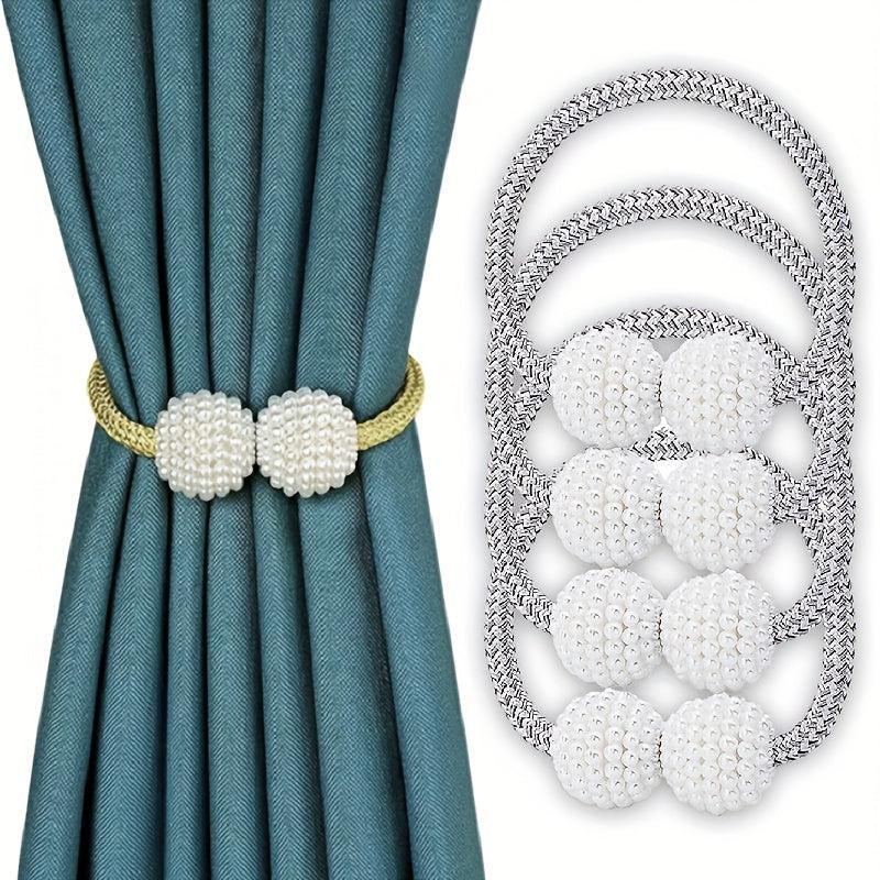Magnetic Curtain Tiebacks Faux Pearl Ball Decorative Home Curtain Buckle