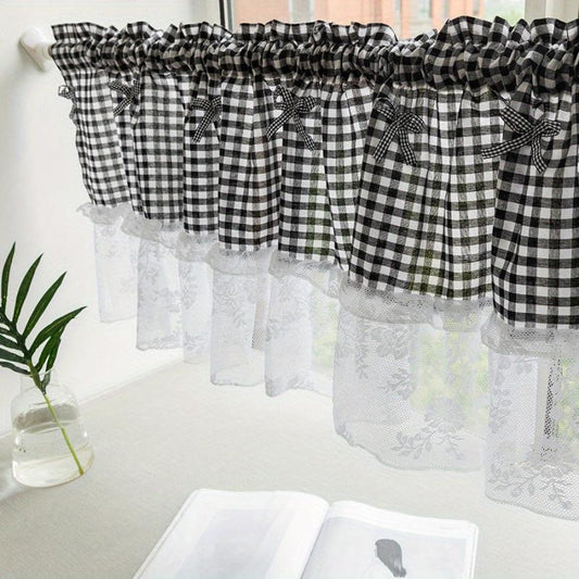 Pink Plaid Short Curtain Kitchen Restaurant Partition Curtain