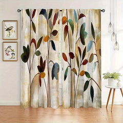 Watercolor Plant Leaves Pattern Curtains