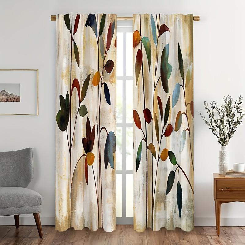 Watercolor Plant Leaves Pattern Curtains