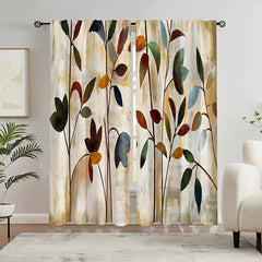 Watercolor Plant Leaves Pattern Curtains