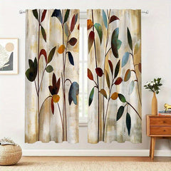 Watercolor Plant Leaves Pattern Curtains