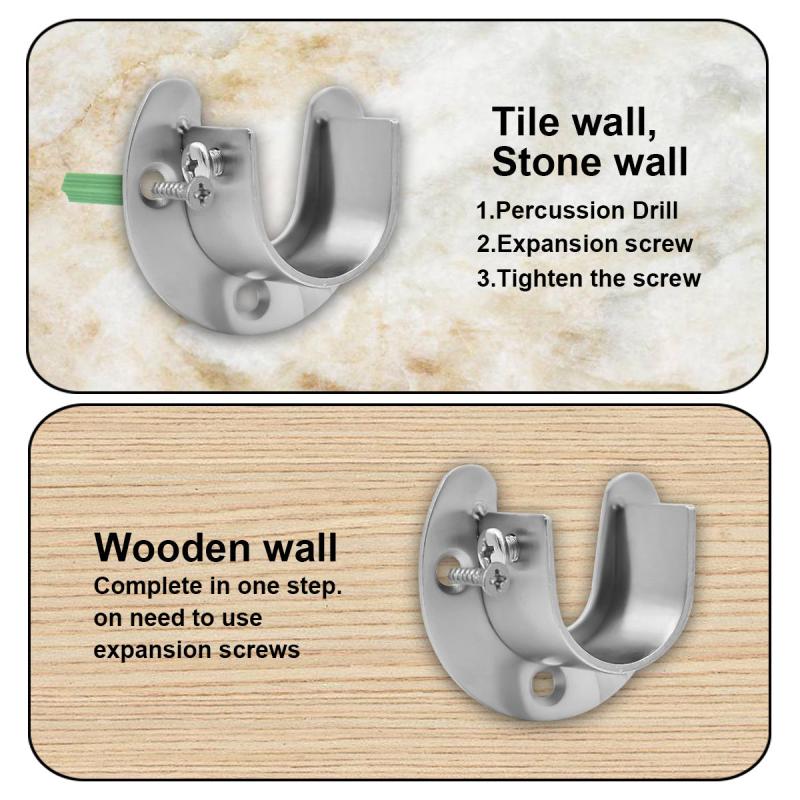 2 Packs Stainless Steel U Shaped Closet Rod Sockets