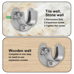 2 Packs Stainless Steel U Shaped Closet Rod Sockets