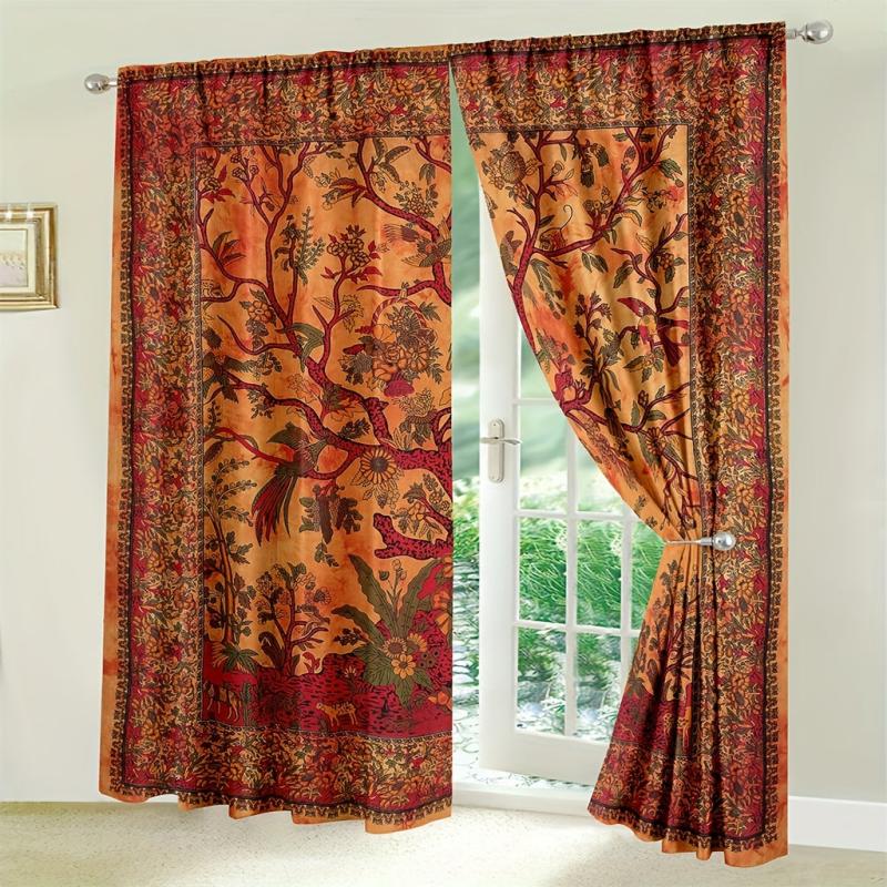 Boho Hippie Life Tree Window Curtains