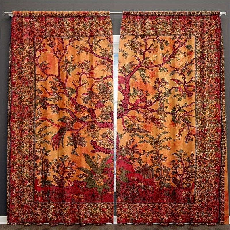 Boho Hippie Life Tree Window Curtains