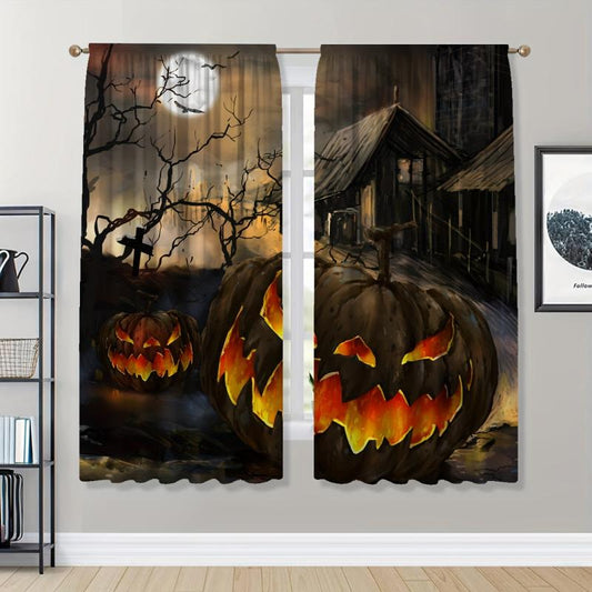 Halloween Horror Pumpkin Car Semi Blackout Curtain for Home Decoration