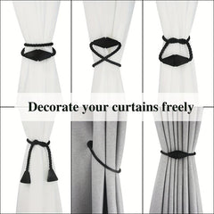 2pcs Magnetic Curtain Tiebacks Weave Holdbacks Easy to Use Stylish Home Decor