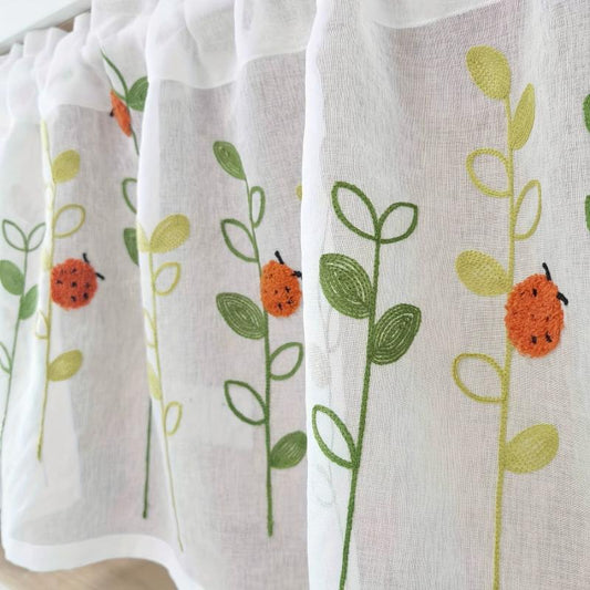 Kitchen Curtains Valance Ladybug Embroidery Short Curtains