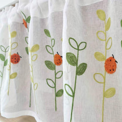 Kitchen Curtains Valance Ladybug Embroidery Short Curtains