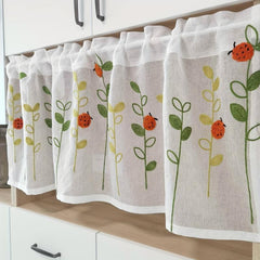 Kitchen Curtains Valance Ladybug Embroidery Short Curtains