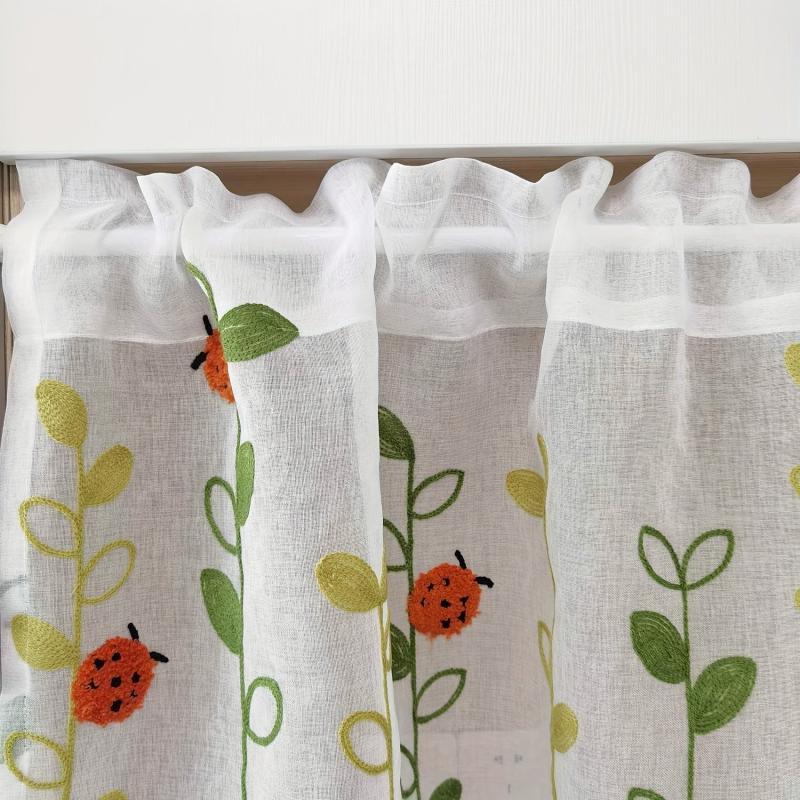 Kitchen Curtains Valance Ladybug Embroidery Short Curtains