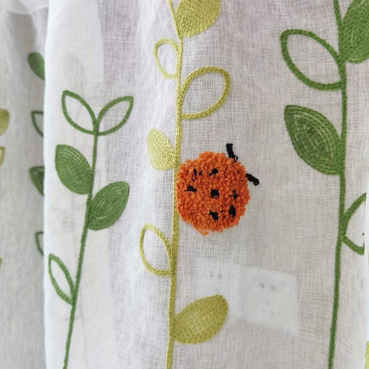 Kitchen Curtains Valance Ladybug Embroidery Short Curtains
