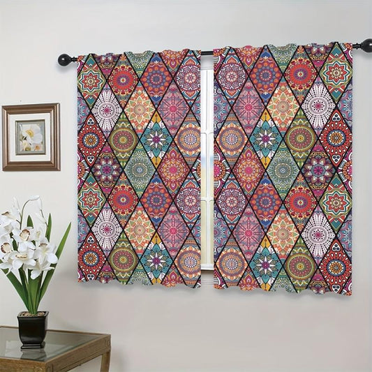 Boho Colorful Rhombus Pattern Curtain Rod Pocket Polyester Material
