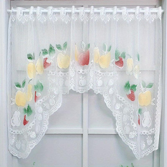 Nordic Fruit Pattern Lace Curtain Valance for Small Window Bathroom