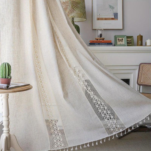 American Farmhouse Linen Geometric Curtain for Living Room Bedroom