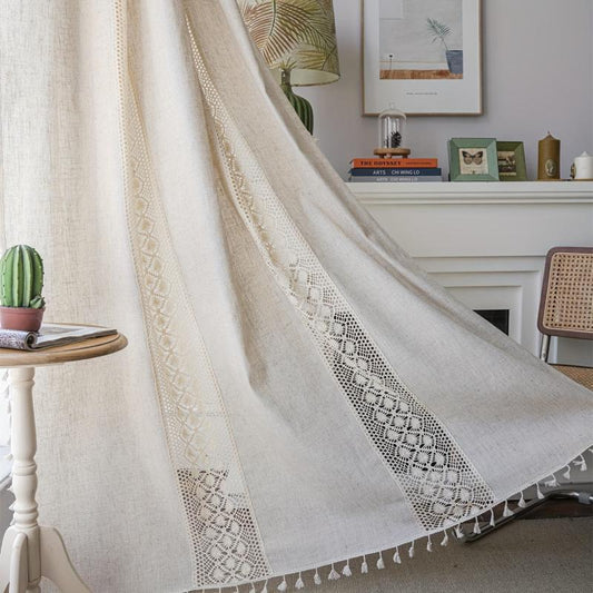 American Farmhouse Linen Geometric Curtain for Living Room Bedroom