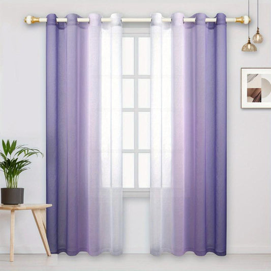 2pcs Gradient Curtain Yarn Pink Purple Sheer Curtains Polyester Curtain