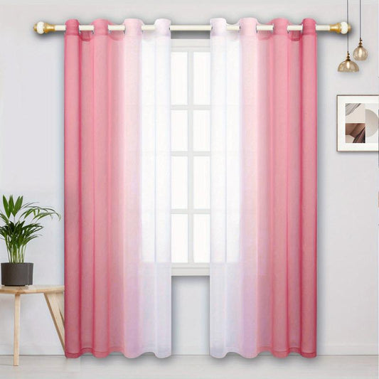 2pcs Gradient Curtain Yarn Pink Purple Sheer Curtains Polyester Curtain
