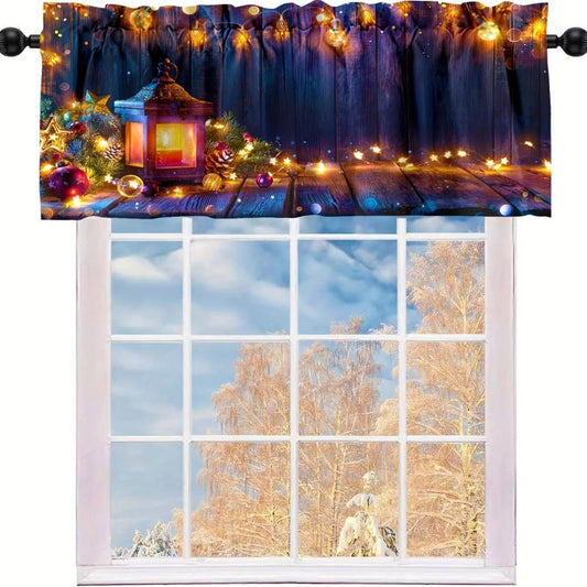 1pc Christmas Polyester Valance Curtain for Living Room Kitchen Holiday Decor
