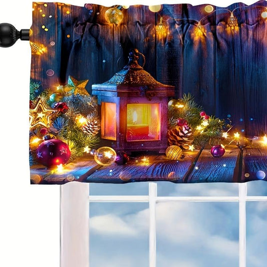 1pc Christmas Polyester Valance Curtain for Living Room Kitchen Holiday Decor