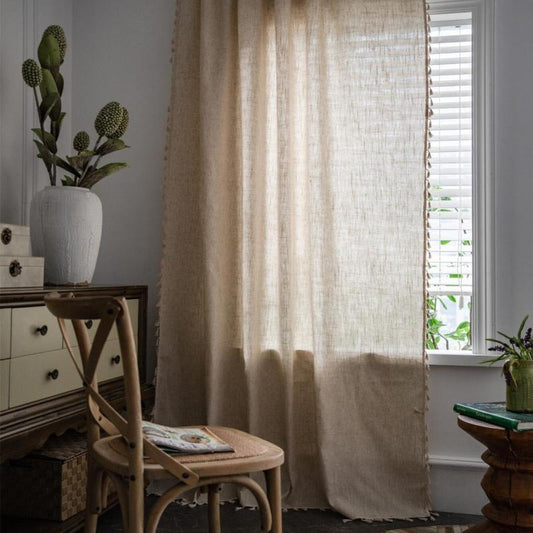 Boho Tassel Translucent Curtain for Bedroom Living Room